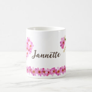 Cute Pink Floral Personalised Women Coffee Mug