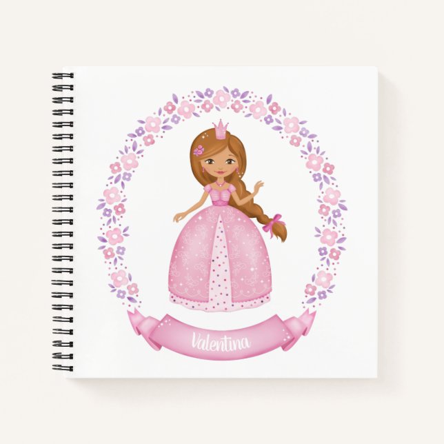 Cute Pink Floral Princess Notebook (Front)