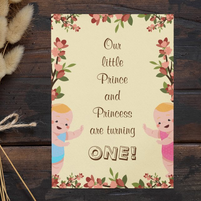 Cute Pink Floral Theme Twins Birthday Invitation (Creator Uploaded)