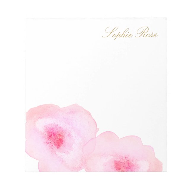 Cute Pink Floral Watercolor Flower Notepad (Front)