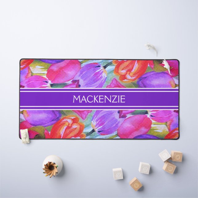 Cute Pink Floral Watercolour Desk Mat (Kids Table)