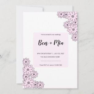 Cute Pink Floral Wedding Invitation