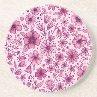 Cute Pink Floral Wild Flowers Coaster