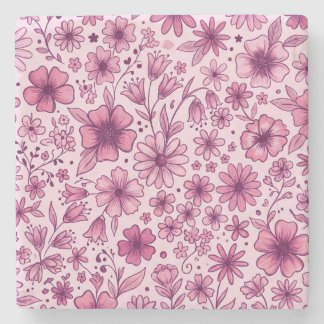 Cute Pink Floral Wild Flowers Stone Coaster