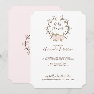 Cute Pink Floral Wreath Baby Shower Invitation