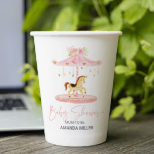 Cute pink flower-decorated pony carousel paper cups