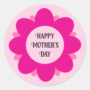 Cute Pink Flower Design Happy Mother's Day Classic Round Sticker