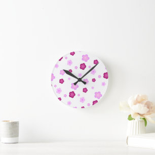 Cute pink flower floral gradient Pattern Round Clock