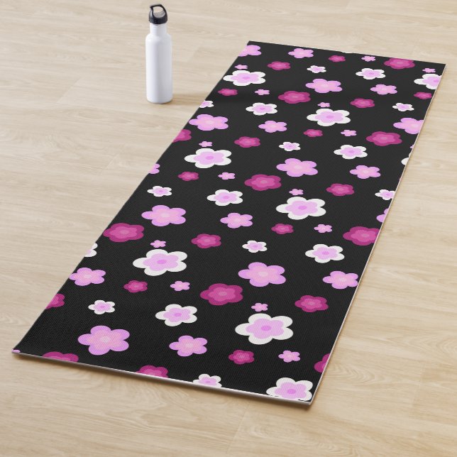 Cute pink flower floral gradient Pattern  Yoga Mat (In Situ)