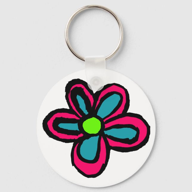 Cute Pink Flower Key Ring (Front)