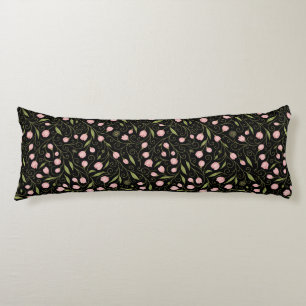 Cute, pink flower on black with repeating pattern body cushion