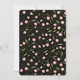 Cute, pink flower on black with repeating pattern  holiday card