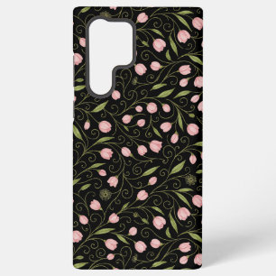 Cute, pink flower on black with repeating pattern  samsung galaxy case