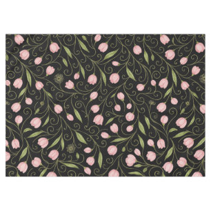 Cute, pink flower on black with repeating pattern  tablecloth