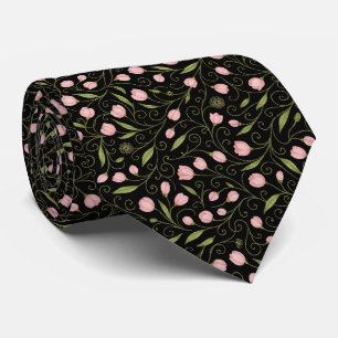 Cute, pink flower on black with repeating pattern tie
