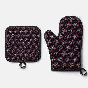 Cute Pink Flower Oven Mitt & Pot Holder Set