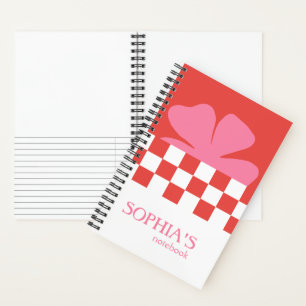 Cute Pink Flower Red Chequered Notebook