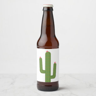 Cute Pink Flower Southwestern Green Cactus Beer Bottle Label