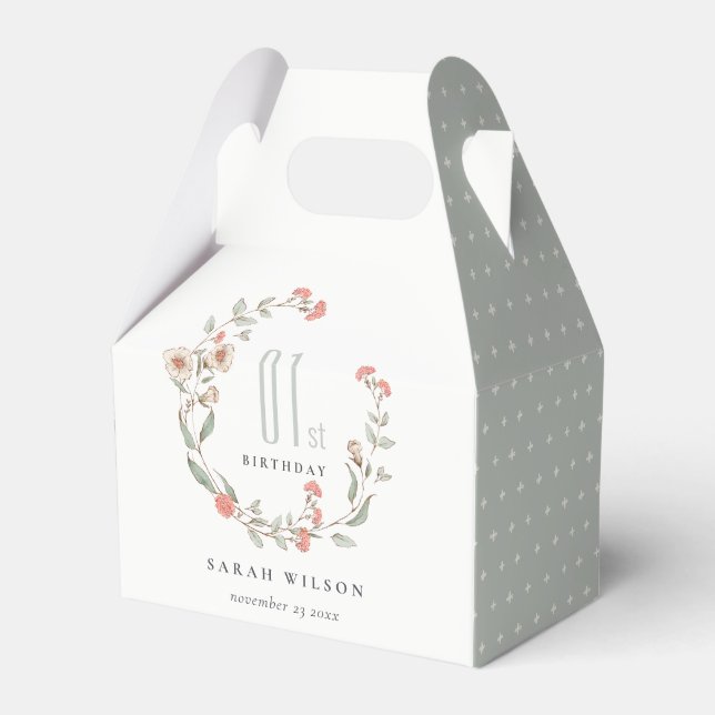 Cute Pink Flower Wreath Girl Any Year Birthday Favour Box (Front Side)