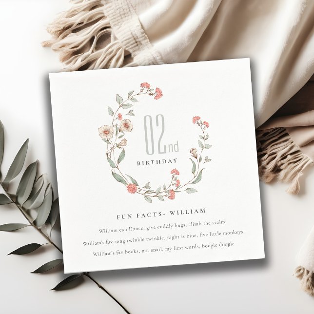 Cute Pink Flower Wreath Girl Birthday Fun Facts Napkin (Creator Uploaded)