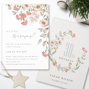 Cute Pink Flowers Any Age Surprise Birthday Invite