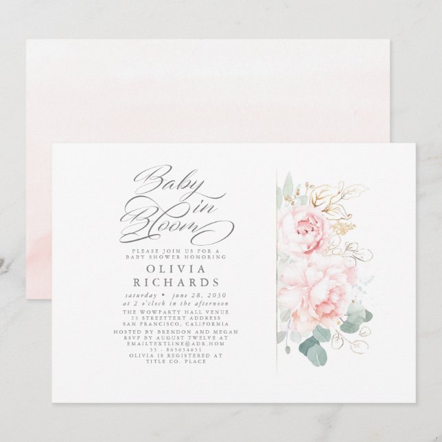 Cute Pink Flowers Baby Girl Baby Shower Invitation (Front/Back)