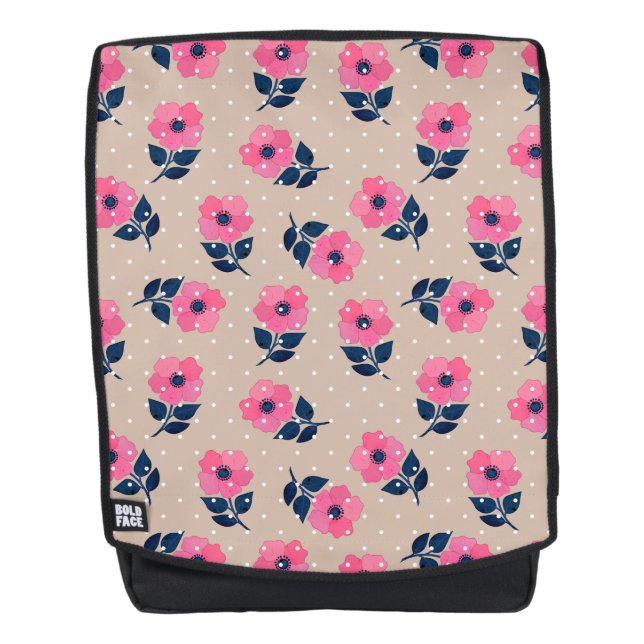 Cute Pink Flowers Beige Background Design Backpack (Front)