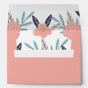 Cute Pink Flowers Floral Blush Pink Blue Envelope