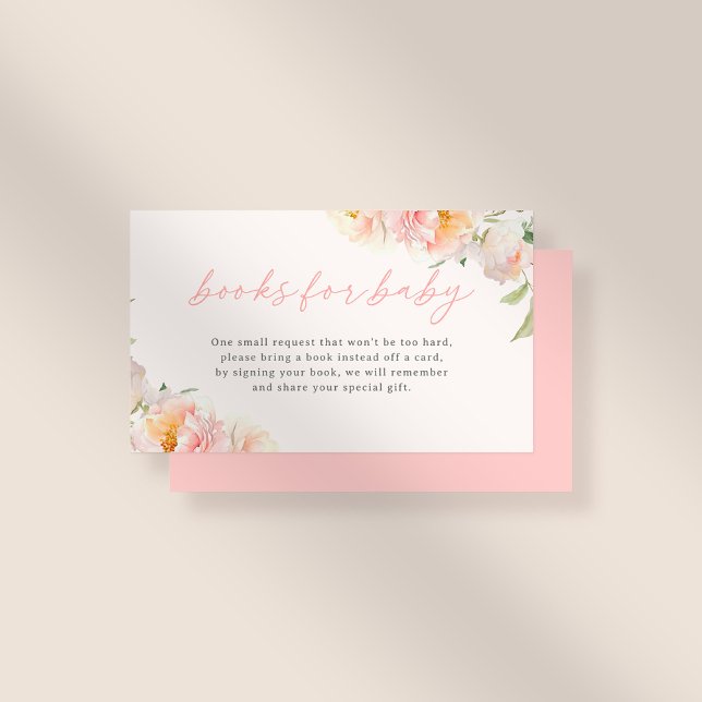 Cute Pink Flowers Girl Baby Shower Books For Baby Enclosure Card (Creator Uploaded)