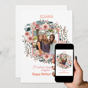 Cute Pink Flowers Mum Daughter Quotes Photo Card