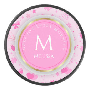 Cute Pink Flowers Pattern, Girly Floral Design Hockey Puck