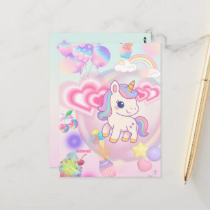 Cute pink fluffy unicorn♡ postcard