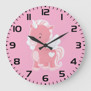 Cute Pink Flying Unicorn Pegacorn Large Clock