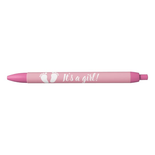 Cute pink footprints girl's baby shower party blue ink pen (Front)