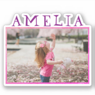 Cute Pink Frame Name and Photo Kids Sticker