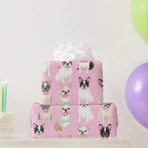 Cute Pink French Bulldog Heart Wrapping Paper