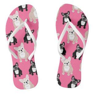 Cute Pink Frenchies French Bulldogs Jandals