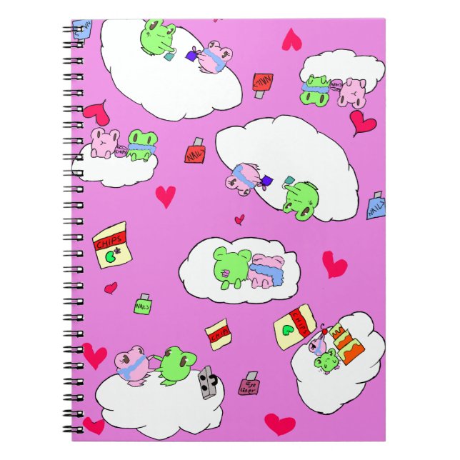Cute pink frog date pattern notebook (Front)