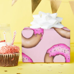 Cute Pink Frosted Doughnuts with Sprinkles Pattern Wrapping Paper