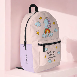 Cute Pink Funny Unicorn Ate My Homework Printed Backpack