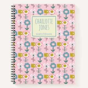 Cute Pink Garden Flowers Personalised Sketchbook Notebook