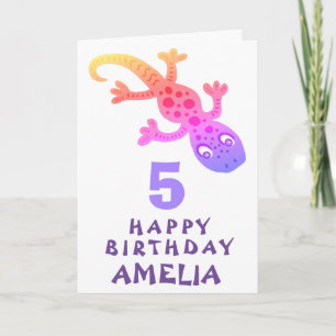 Cute Pink Gecko Lizard Girls Happy Birthday Card