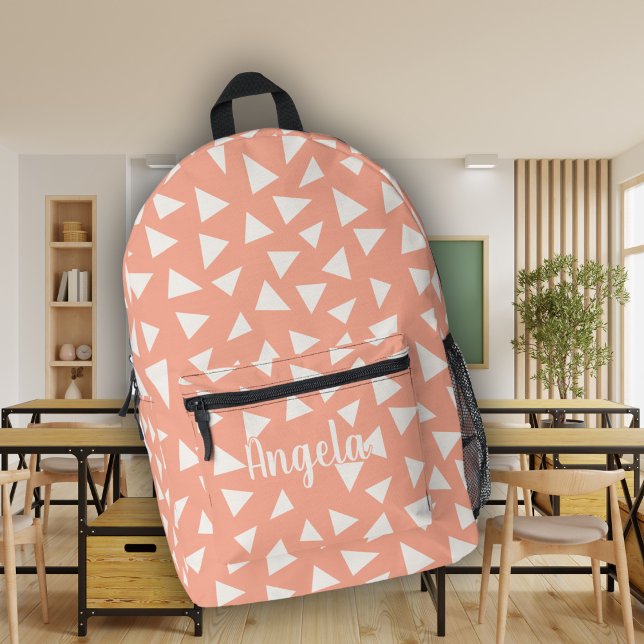 Cute Pink Geometric Monogram Name Printed Backpack (Creator Uploaded)
