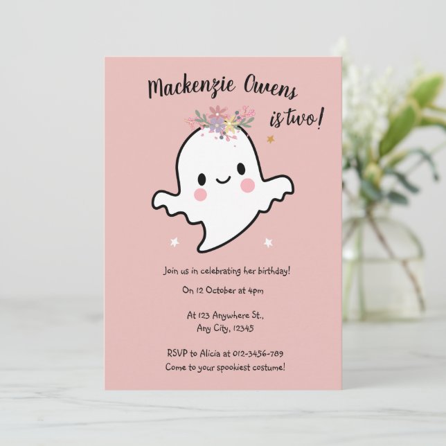 Cute Pink Ghost Birthday Invitation (Standing Front)