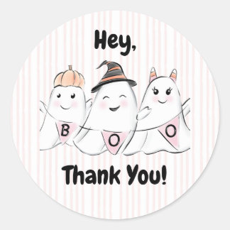 Cute Pink Ghost Boos Halloween Classic Round Sticker