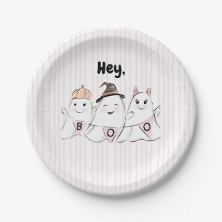 Cute Pink Ghost Boos Halloween Paper Plate