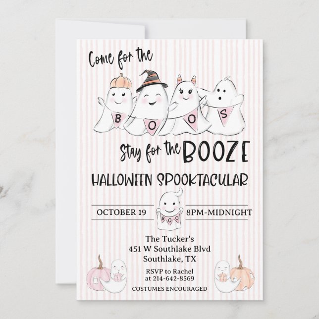 Cute Pink Ghost Boos Halloween Party Invitation (Front)