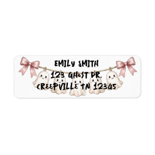 Cute Pink Ghost & Bows Return Address Labels