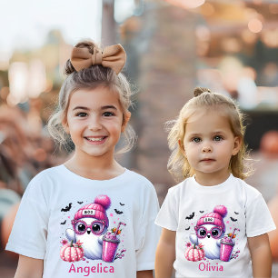 Cute Pink Ghost Custom Name Halloween T-Shirt