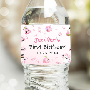 Cute Pink Ghost Halloween 1st Birthday Water Bottle Label